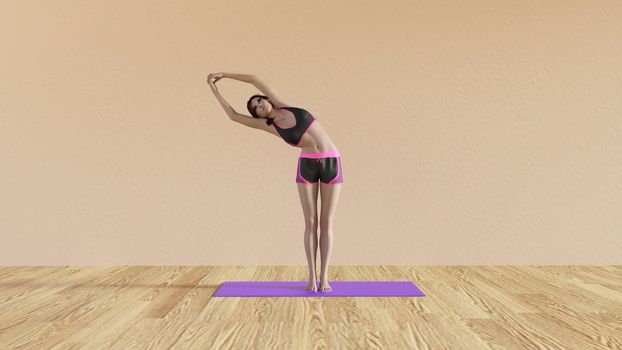 Yoga Class Half Moon Pose Illustration with Female Instructor 