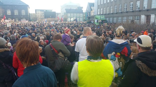 ICELAND, Reykjavik: Thousands of people gathered in downtown Reykjavik, Iceland on April 4, 2016, to demand a new election and for the Prime Minister of Iceland to resign because of the information that was leaked in the Panama Papers. The documents reveal that Prime Minister Sigmundur David Gunnlaugsson, hid millions of dollars in an offshore account as the economy collapsed. 