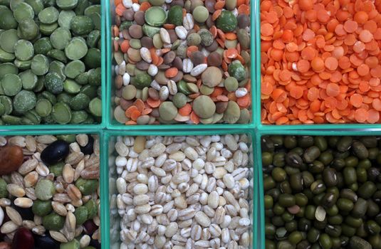Various beans and grains close up