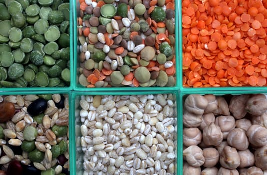 Various beans and grains close up