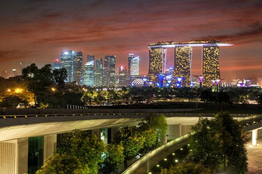 Singapore city skyline from Marina Barrage at night
