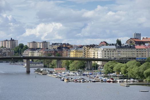 Stockholm embankment with boat.
