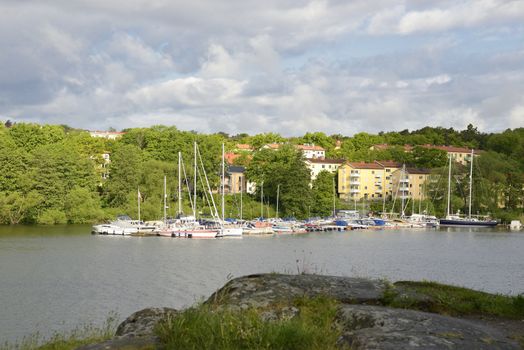 Stockholm embankment with boats