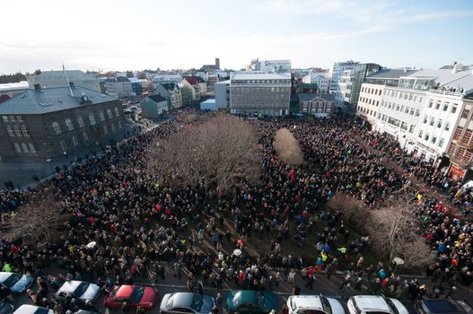 ICELAND, Reykjavik: Crowds gather outside Iceland's parliament demanding the Prime Minister step down over allegations he concealed investments in an offshore company in Reykjavik on April 4, 2016. Iceland's Prime Minister Sigmundur Gunnlaugsson earlier refused to resign after details about Wintris, an offshore firm used to allegedly hide million-dollar investments which he owned with his wife, were made public in Panama Papers massive data leak.