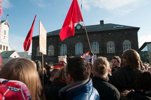 ICELAND, Reykjavik: Crowds gather outside Iceland's parliament demanding the Prime Minister step down over allegations he concealed investments in an offshore company in Reykjavik on April 4, 2016. Iceland's Prime Minister Sigmundur Gunnlaugsson earlier refused to resign after details about Wintris, an offshore firm used to allegedly hide million-dollar investments which he owned with his wife, were made public in Panama Papers massive data leak.