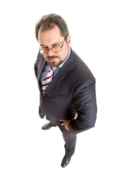 the adult man in a suit costs on a white background