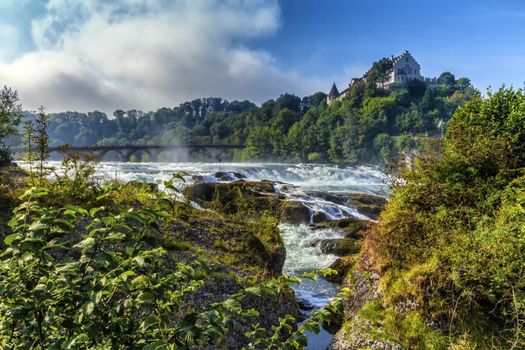 Famous big european Rhinefalls in Schaffhausen, Switzerland