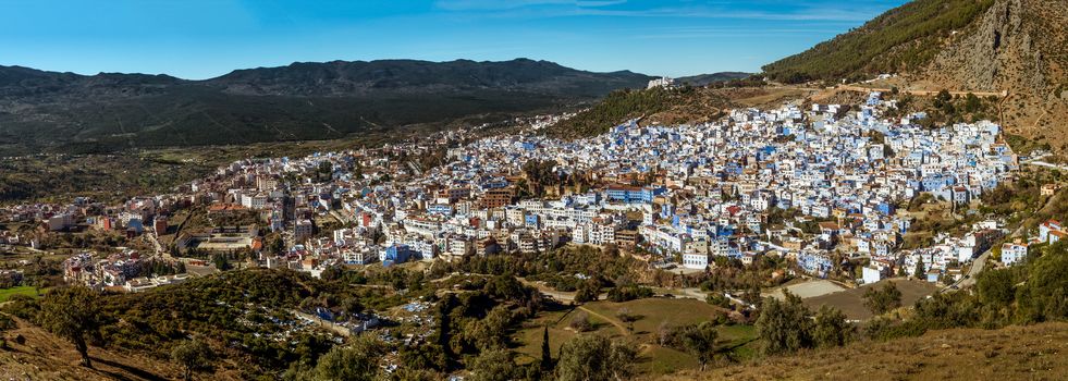 Panoramic wiew on the blue medina of Chefchaouen, north of Morocco