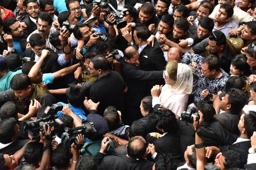 BANGLADESH, Dhaka : Former Bangladeshi prime minister and Bangladesh Nationalist Party (BNP) leader Khaleda Zia arrives at a court in Dhaka on April 5, 2016.A court in Bangladesh granted bail to opposition leader Khaleda Zia on April 5 after issuing a warrant for her arrest over a deadly fire-bomb attack on a bus, her lawyer said