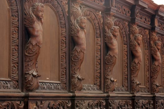 A row of church pews in the Old Church