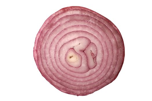 Sliced fresh red onion isolated on white background