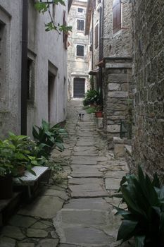 Street in small town Groznjan in Istria, Croatia