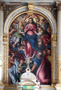Virgin Mary with angels and saints