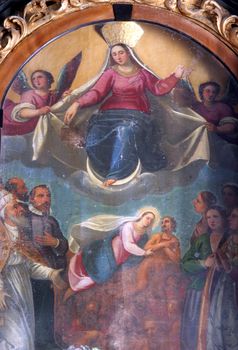 Enthroned Virgin and Child with saints and angels