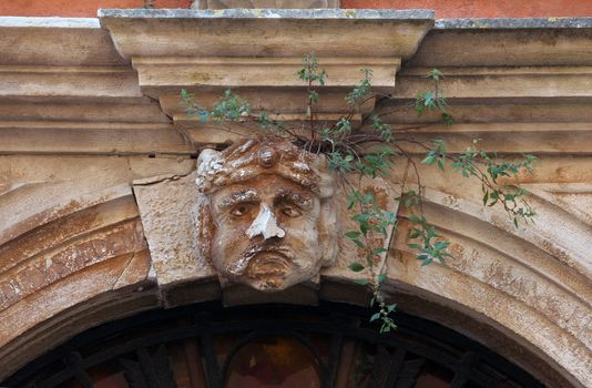 Stucco mask on the facade