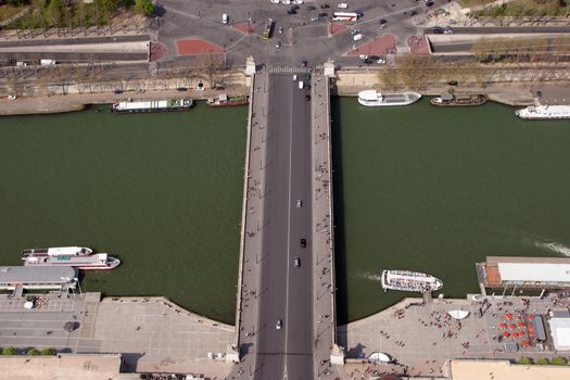 Bridge on the Seine river. Aerial view. Paris, France
