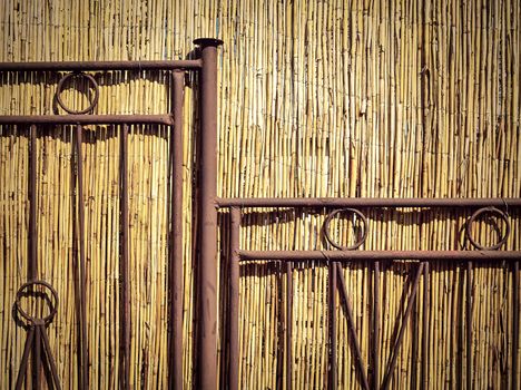background red iron fence to fence of reeds