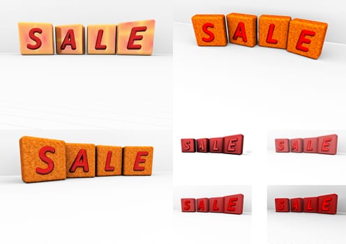 Set of pictures dimensional inscription of SALE on background. 3D illustration.