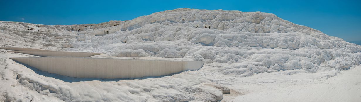 Pammukale, Turkey - July, 2015: panoramic view of Pammukale near modern turkey city Denizli