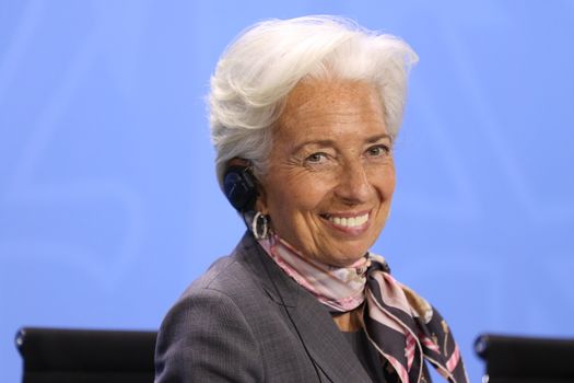 GERMANY, Berlin: IMF director Christine Lagarde listens to a translation during an economic meeting at the Chancellery in Berlin on April 5, 2016. The meeting focused on the long term economic outlook for Germany, Greek debt and refugees.