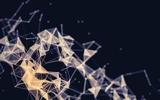 Abstract polygonal space low poly dark background with connecting dots and lines. Connection structure.