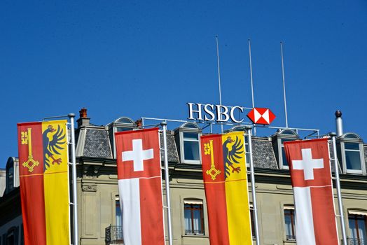 SWITZERLAND, Geneva: A picture taken on April 20, 2015 shows HSBC bank sign in Geneva, Switzerland. The revelations of the recently leaked Panama Papers concerning offshore companies in tax heavens, have caused a stir amongst banks. 