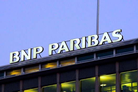 SWITZERLAND, Geneva: A picture taken on January 26, 2016 shows BNP Paribas bank sign in Geneva, Switzerland. The revelations of the recently leaked Panama Papers concerning offshore companies in tax heavens, have caused a stir amongst banks. 