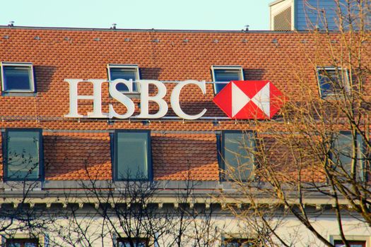 SWITZERLAND, Geneva: A picture taken on January 26, 2016 shows HSBC bank sign in Geneva, Switzerland. The revelations of the recently leaked Panama Papers concerning offshore companies in tax heavens, have caused a stir amongst banks. 