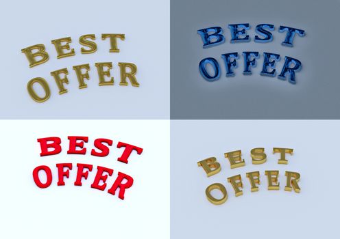Set of pictures dimensional inscription of Best offer on background. 3D illustration.