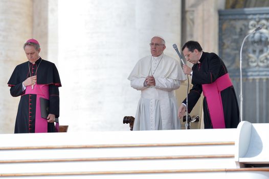 VATICAN, Vatican City: Pope Francis blesses pilgrims in St. Peter' Square at the end of his weekly general audience in Vatican City on April 6, 2016.