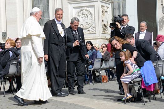 VATICAN, Vatican City: Pope Francis blesses pilgrims in St. Peter' Square at the end of his weekly general audience in Vatican City on April 6, 2016.