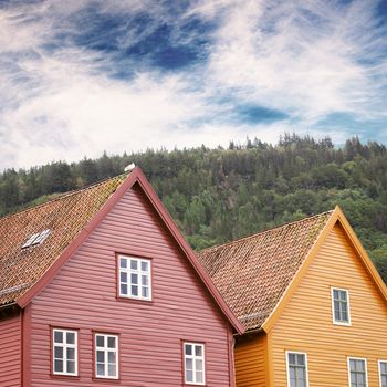 colorful traditional houses with a lot of windows in Bergen, Norway