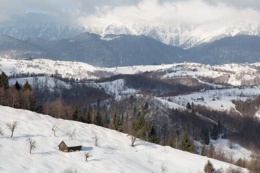 Beautiful winter day in mountains of Transylvania