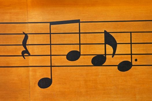 Some musical notes on a wood background