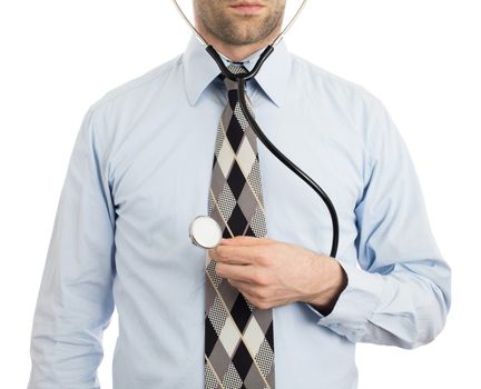 Doctor with stethoscope, isolated on white background