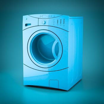 3D rendering washing machine on a blue background