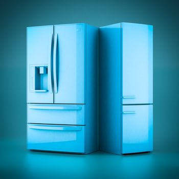 3D rendering beautiful refrigerator on a blue background