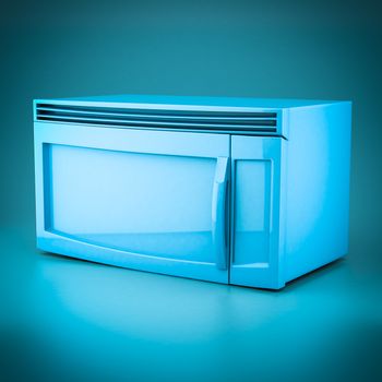 3D rendering microwave oven on a blue background