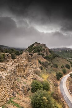 Castle in Israel during winter storm weather