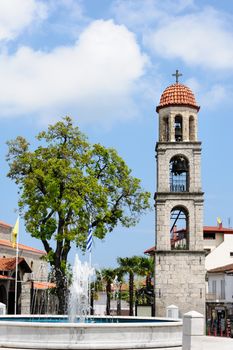 Litochoro, Greece, central square. This small cozy town located at the base of Mount Olympus and famous for its views.