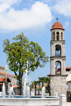 Litochoro, Greece, central square. This small cozy town located at the base of Mount Olympus and famous for its views.