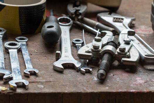 Detail of the various hand tool - spanned spanners