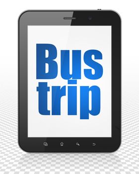 Tourism concept: Tablet Pc Computer with blue text Bus Trip on display, 3D rendering