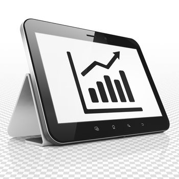Business concept: Tablet Computer with black Growth Graph icon on display, 3D rendering