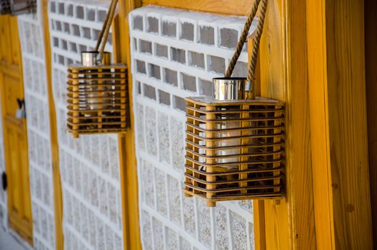 Old lantern in front house of Bukchon Hanok, traditional Korean style architecture of village at Seoul, South Korea.