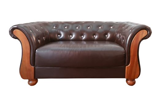 vintage Classic Brown leather armchair isolated on white background
