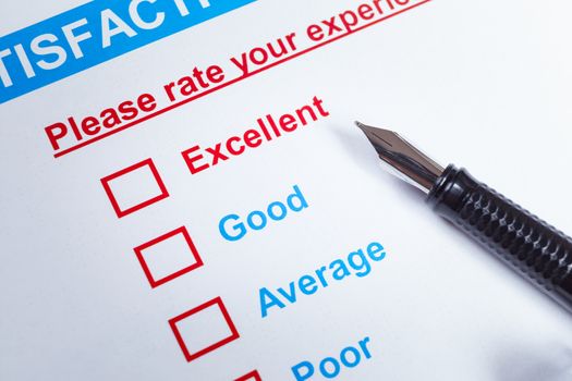 Customer satisfaction survey checkbox with rating and pen, can use any business concept