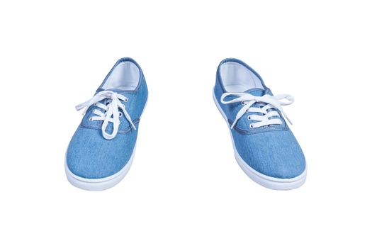 Pair sneakers, blue color isolated background