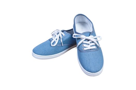 Pair sneakers, blue color isolated background