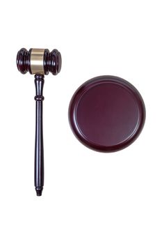 Justice hammer or judge gavel made from wooden isolated on white background